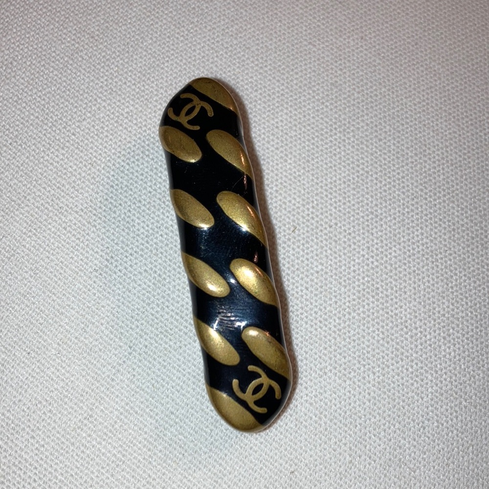 Chanel logo black and gold hair barrette